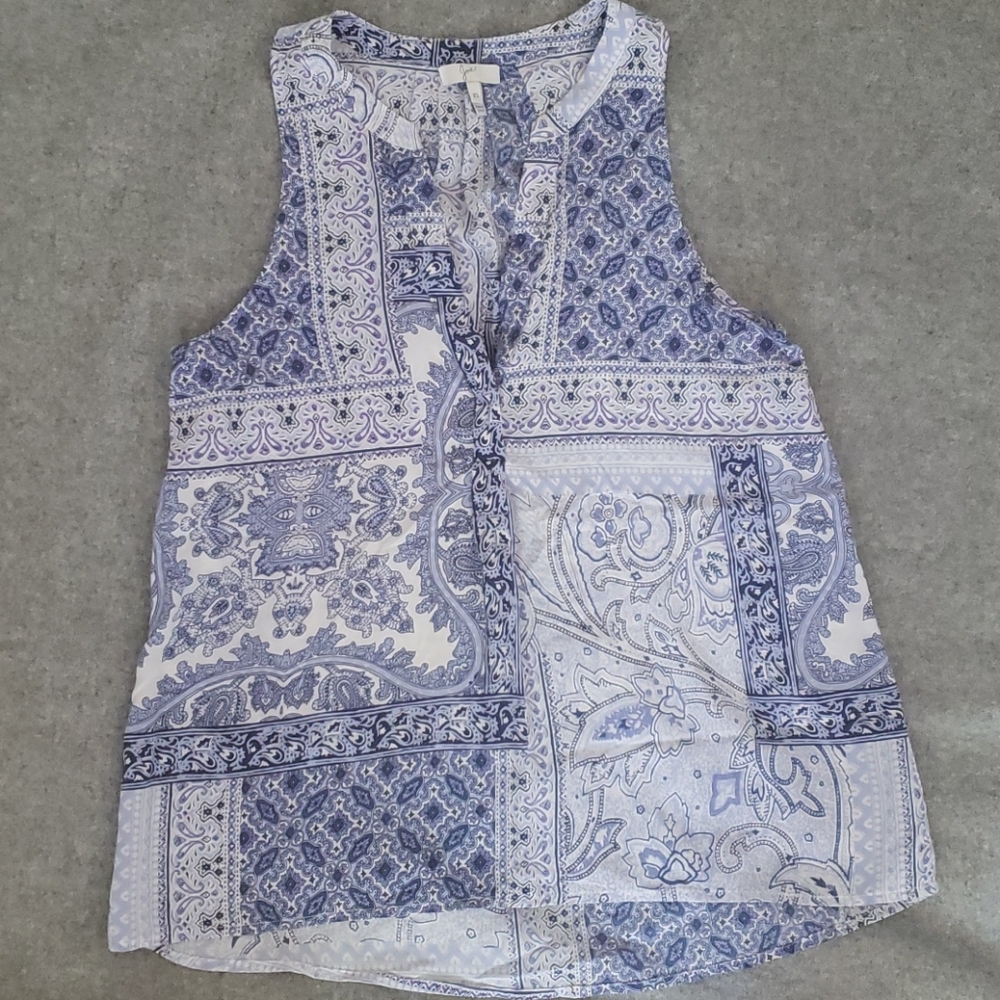 Joie blue print silk tank XS